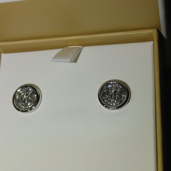 Michael Kors MK Logo Design Stud Kors Earrings In Original Box Silver tone - Picture 6 of 13